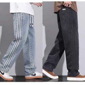 2 Pcs ( ICE BULE+DARK WASH) Denim Baggy Trouser